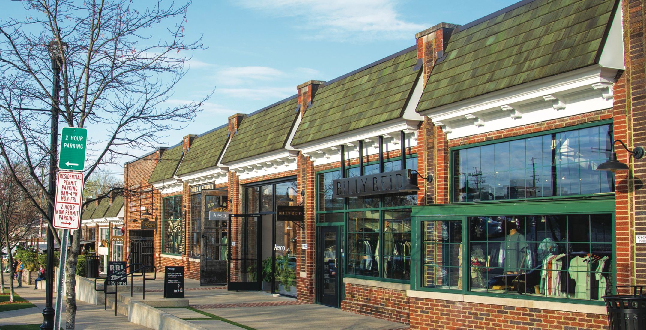 Depiction of a strip mall of shops in Edgehill.