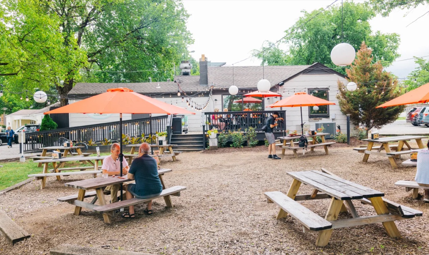 Outdoor patio and local restaurant setting in Berry Hill, Nashville.